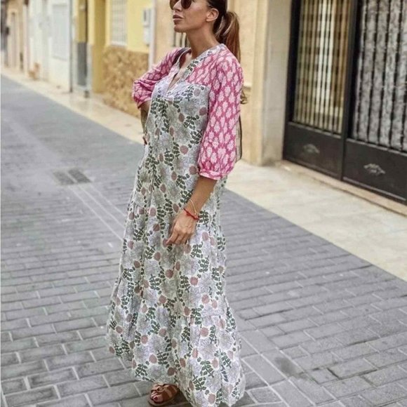 ZARA MS SZ LARGE MULTI-COLOR FLORAL MIXED PRINT BUTTON FRONT PALOMA MIDI DRESS - Picture 1 of 11